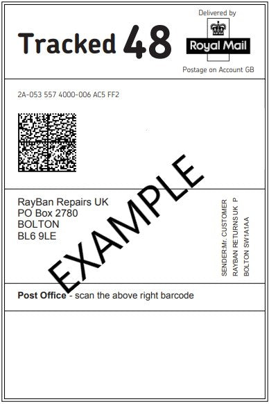 Rayban Repairs to fit - Tracked inbound and outbound postage