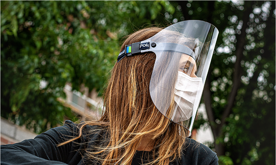 lady wearing Polaroid Stay Safe 2 Face shield covid 19 protection 